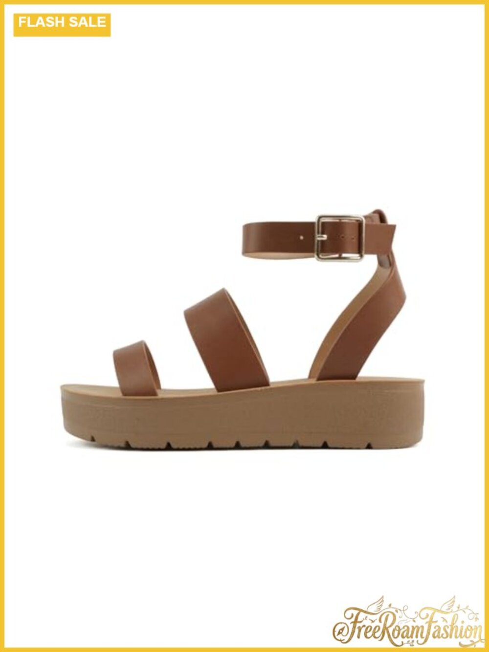 Open Toe Multi-Strap Flatform Sandals Vegan Leather